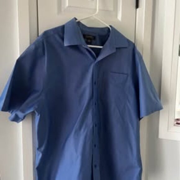 Denver Haynes Men Short Sleeve Button Up Shirt Blue Cotton Blend Size XL Casual - Picture 1 of 5